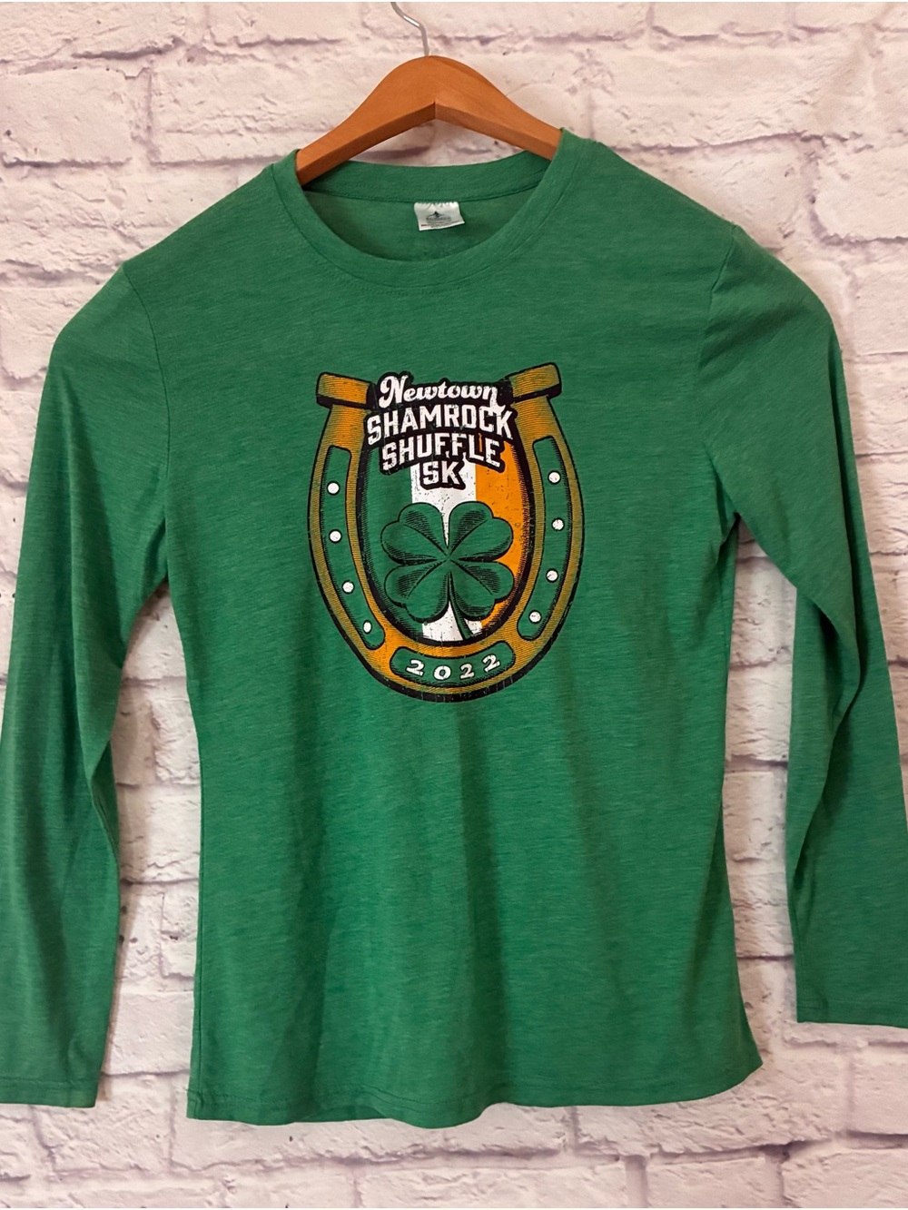 Green Newtown Pennsylvania Shamrock Shuffle 5K Long Sleeve Women’s Tee - Medium